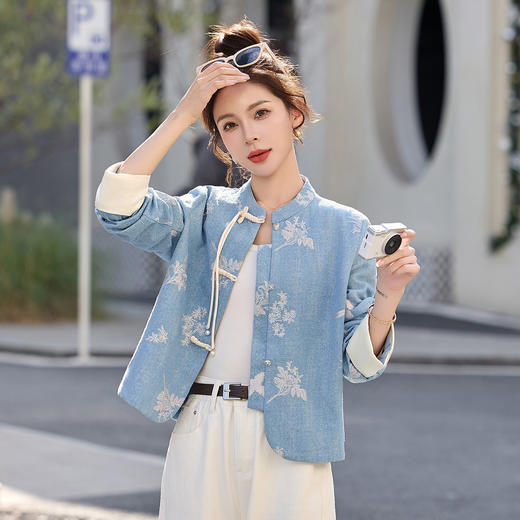 新中式复古风盘扣刺绣外套春季新款宽松气质立领夹克上衣YQH6110 商品图3