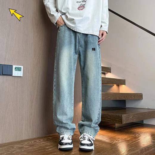 F040753新款美式高街水洗牛仔裤百搭男女休闲拖地长裤 商品图5