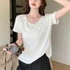 宽松慵懒风纯色大v领感短袖女t恤夏季新款休闲简约百搭显瘦潮 商品缩略图0