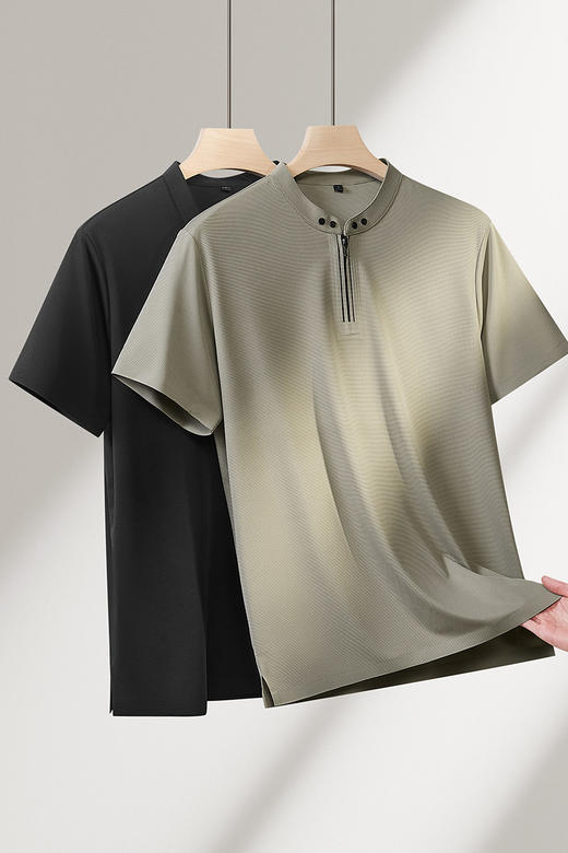 【DPF】大依优型大码男装夏季立领半拉链短袖T恤宽松舒适透气短袖上衣 商品图5