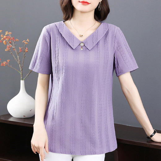 娃娃领短袖t恤女2026年夏季新款胖mm大码女装宽松翻领显瘦上衣女 商品图4