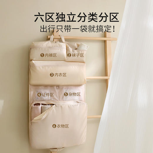 【便捷携带！耐磨防水】新款六合一压缩收纳袋旅行便携衣物内衣裤整理包折叠可悬挂行李箱。xb 商品图1