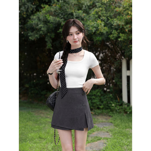 鹿向南「柏林少女」设计感开叉灰色半身裙夏新款洋气显瘦短款裙子 商品图1