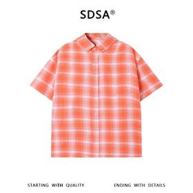 SDSA男装2026新款高贵轻奢少年感撞色格纹短袖衬衫百搭宽松上衣