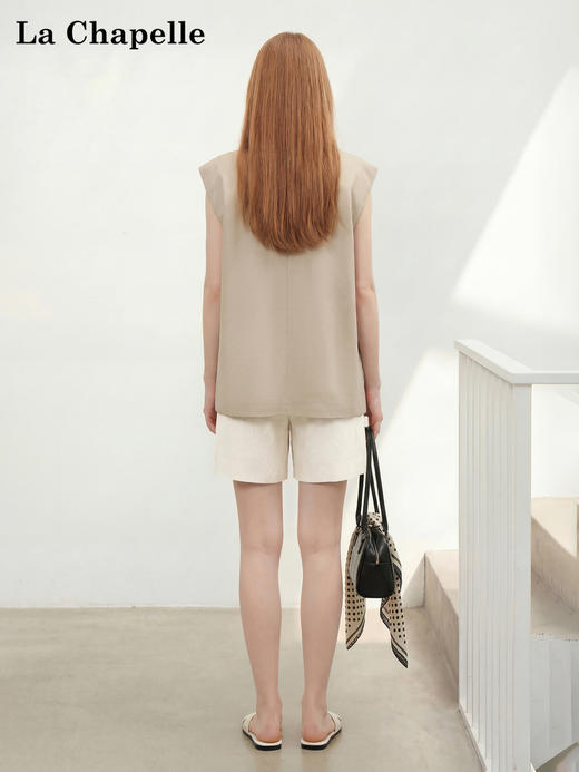 天猫同步【莱赛尔混纺】拉夏贝尔/La Chapelle两色压褶肩部口袋马甲法式慵懒风春夏坎肩外搭无袖上衣 商品图4