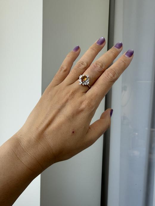 【日本溯源之旅】Pt900 黄蓝宝钻石戒指  经典戴妃款 主石黄蓝宝 1.12ct   围镶钻石 0.3ct  6.9g 指圈15-18 商品图1