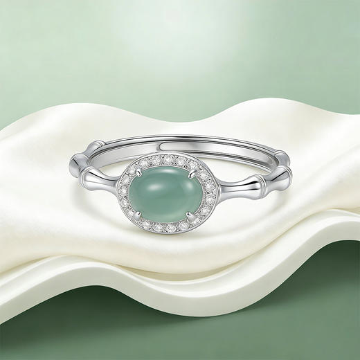 【宏艺珠宝】青竹凝翠·银s925翡翠戒指 商品图3