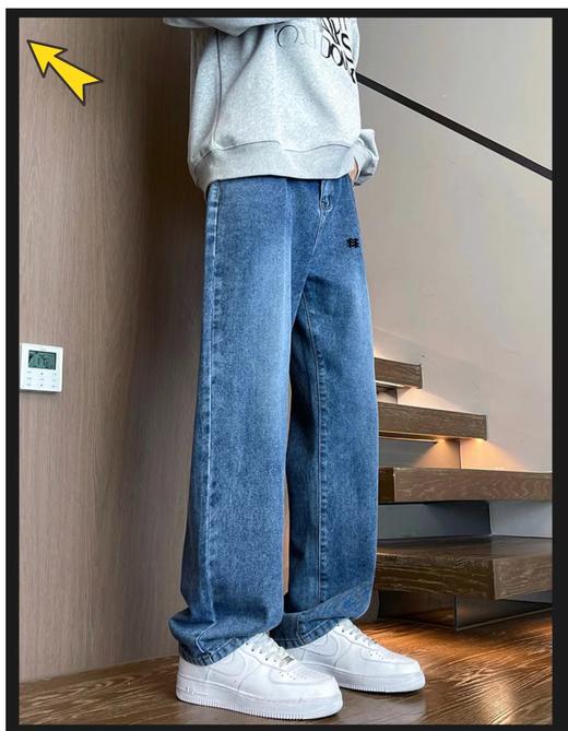 F040753新款美式高街水洗牛仔裤百搭男女休闲拖地长裤 商品图3