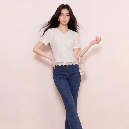 奢姿大码女装2026夏季胖妹妹时尚亮片蕾丝V领上衣气质减龄衬衫9962254627 商品图1