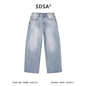 SDSA男装2026新款高贵轻奢美式复古磨白牛仔裤百搭时尚直筒裤子