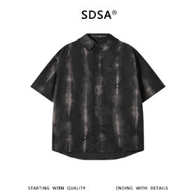 SDSA男装2026新款高贵轻奢美式复古扎染渐变印花短袖衬衫百搭时尚