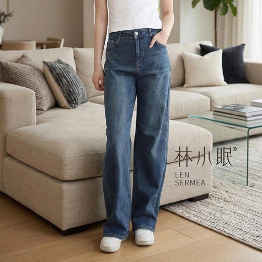 林小眠宽松直筒牛仔裤，宽松舒适，柔软有弹力，休闲通勤百搭 商品图3