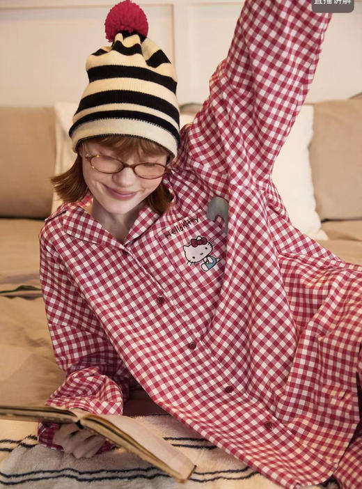 纯元！Z品单 ！好显白的kitty红格纹睡衣套装！ 商品图2