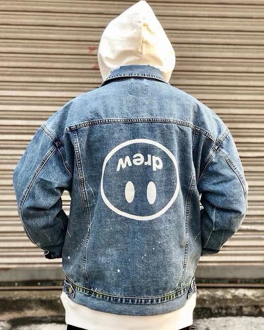 F040710春夏季新款时尚笑脸破洞破坏水洗泼墨刺绣牛仔夹克外套 商品图9