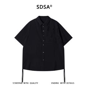 SDSA男装2026新款高贵轻奢下摆抽绳暗纹短袖衬衫宽松翻领休闲上衣