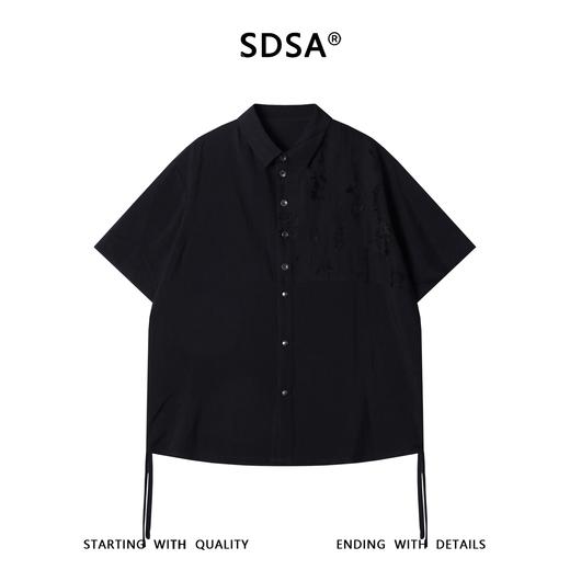 SDSA男装2026新款高贵轻奢下摆抽绳暗纹短袖衬衫宽松翻领休闲上衣 商品图0