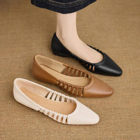 【预售5天】巨好穿法式单鞋女浅口春夏季方头低跟平底粗跟真皮编织软底凉鞋女NX&S3114