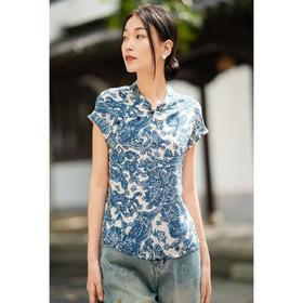 「高货kbnq」全新升级【铂金会员395/天猫529/差价134】(03852)洛诗琳轻奢真丝双绉立领上衣2026新中式国风短袖衬衫