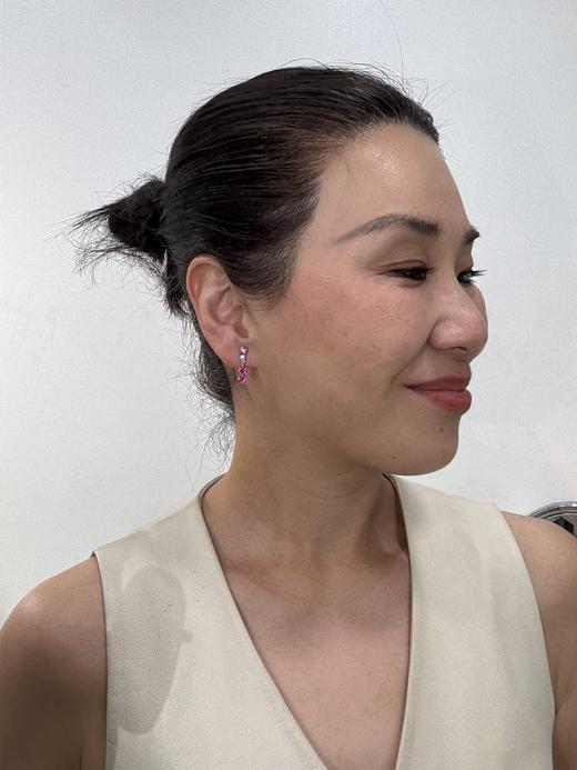 【日本溯源之旅】18k 金碧玺钻石耳夹（夹子部分 14k ）  春夏必备耳线款  大颗粒玫红色卢比莱1.99ct 钻石0.12ct  弹力双夹4.8g 商品图4