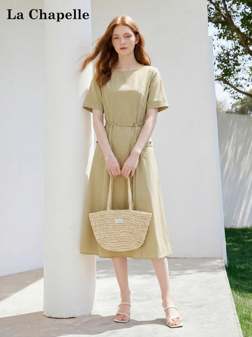 天猫同步【高端品质】拉夏贝尔/La Chapelle圆领纽扣双口袋短袖连衣裙新款流行女神御姐风连衣裙女 商品图2