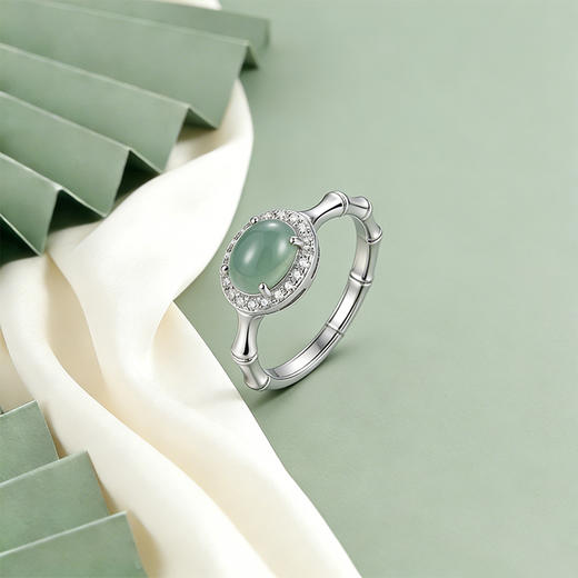 【宏艺珠宝】青竹凝翠·银s925翡翠戒指 商品图4