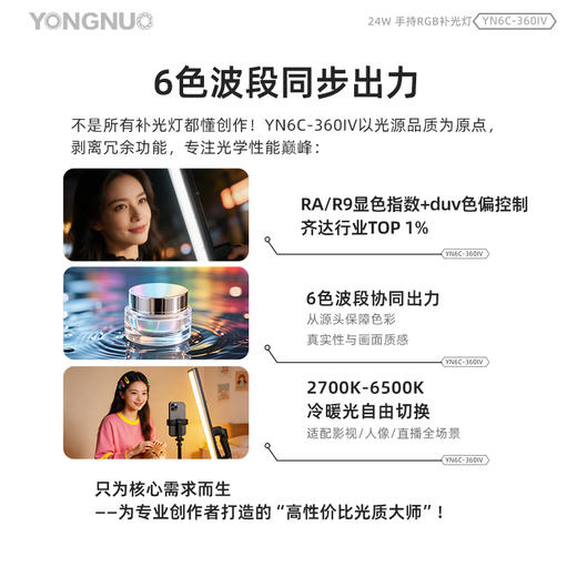 永诺YN6C-360IV 24W 手持RGB补光灯 6色波段同步出力 光质革命 创作无限 商品图1