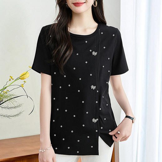 波点短袖女t恤2026年新款夏季印花圆领上衣减龄大码女装时尚洋气 商品图1