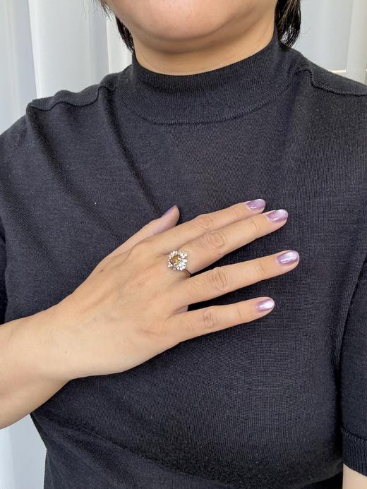 【日本溯源之旅】Pt900 黄蓝宝钻石戒指  经典戴妃款 主石黄蓝宝 1.12ct   围镶钻石 0.3ct  6.9g 指圈15-18 商品图2