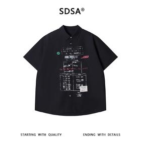 SDSA男装2026新款高贵轻奢美式复古撞色印花字母短袖衬衫百搭时尚