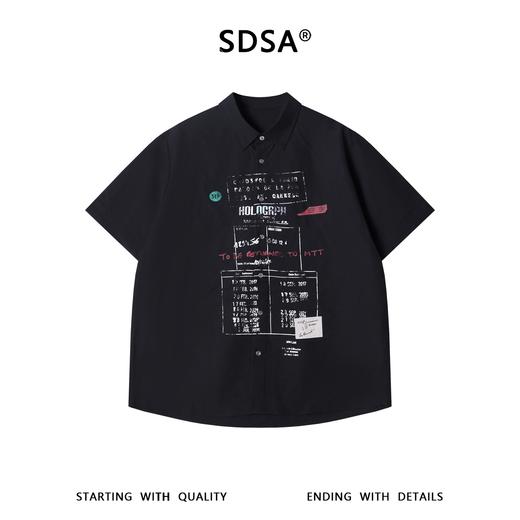 SDSA男装2026新款高贵轻奢美式复古撞色印花字母短袖衬衫百搭时尚 商品图0