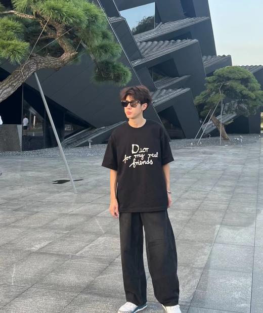 F040715夏季新款双纱面料草写手写刺绣字母印花情侣圆领短袖T恤 商品图13