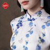 逸红颜《瑾羽》2026年夏新款手绘缠枝云间蓝玫文艺仿麻质旗袍女 商品缩略图3