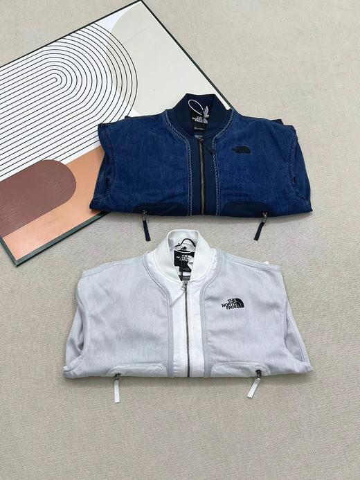 F040742创新拼接情侣款假两件宽松高街棒球领牛仔夹克外套 商品图3