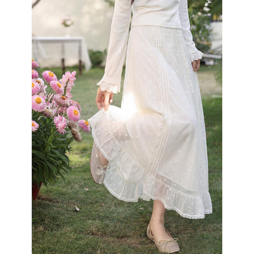 鹿向南「月光流萤」米白色蕾丝半身裙女夏季纱裙法式巨好看长裙子 商品图3