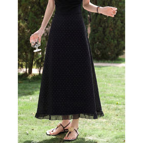 鹿向南「浅夏微光」高级感黑色波点半身裙女夏季高腰显瘦中长裙子