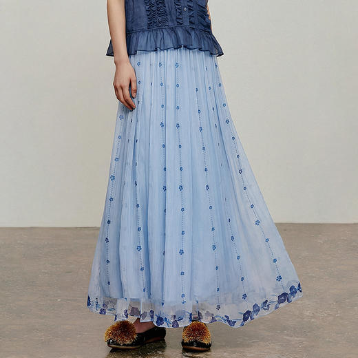 【林栖设计小店】松黄漫庭|桑蚕丝多色宽松垂感百搭夏新款印花半身裙1962020B 商品图3