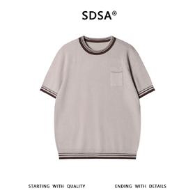 SDSA男装2026新款轻奢华夫格撞色条纹针织短袖T恤简约小香风休闲