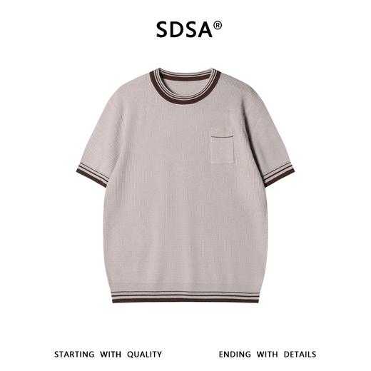 SDSA男装2026新款轻奢华夫格撞色条纹针织短袖T恤简约小香风休闲 商品图0