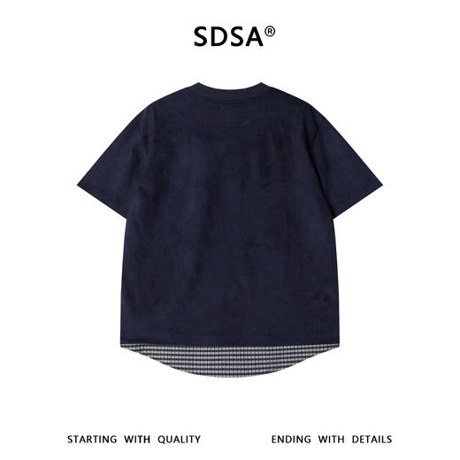 SDSA男装2026新款高贵轻奢高街植绒下摆拼接设计假两件短袖T恤潮 商品图4