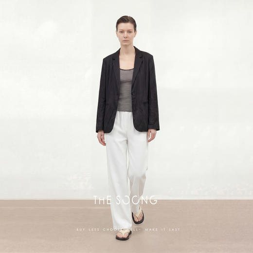 THESOONG/慵懒廓形 重磅意制自然褶皱女士黑色小西装外套8636 商品图6