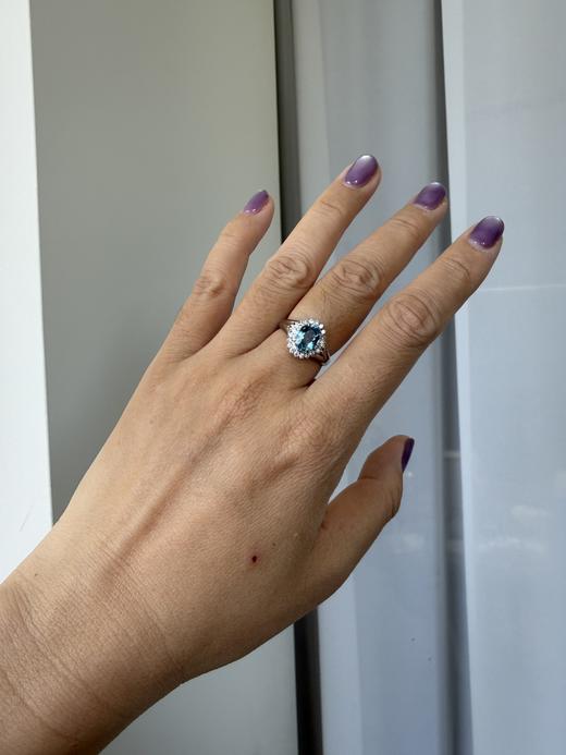 【日本溯源之旅】Pt900 海蓝宝钻石戒指  经典戴妃款 主石海蓝宝 1.38ct   围镶钻石 0.27ct  6.7g 指圈 13-15  商品图3