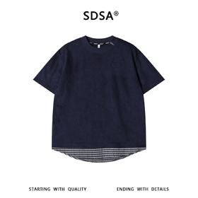 SDSA男装2026新款高贵轻奢高街植绒下摆拼接设计假两件短袖T恤潮