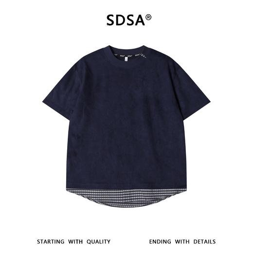 SDSA男装2026新款高贵轻奢高街植绒下摆拼接设计假两件短袖T恤潮 商品图0