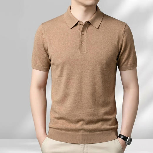 极简老钱风~6A级白厂丝羊毛男士短袖透气百搭针织polo衫SYM260586 商品图1
