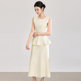 「高货wl」全新升级【铂金会员431/天猫579/差价148】(99046)洛诗琳2026气质名媛风钉珠无袖上衣+中长款半身裙两件套