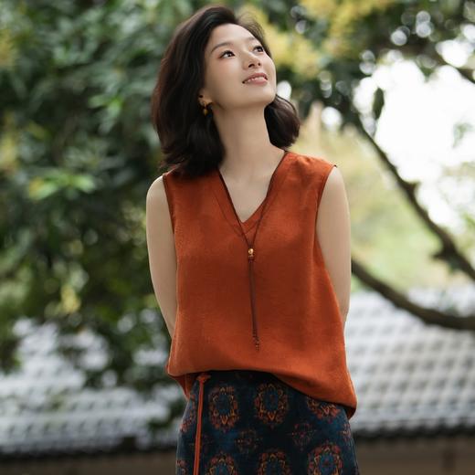 西子/莨华19姆米非遗香云纱红云纱双面穿提花背心吊带/DDTJ1085 商品图2