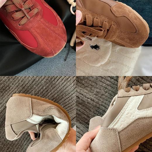 【秒杀】牛皮版时髦复古撞色方圆头休闲阿甘德训板鞋ins女新款 商品图3