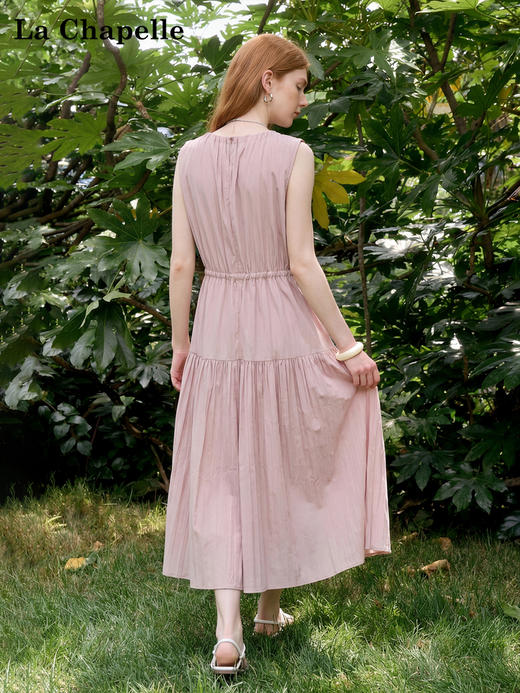 天猫同步【小众轻奢】拉夏贝尔/La Chapelle圆领压褶腰带无袖连衣裙垂坠感夏日多巴胺法式背心裙女 商品图4