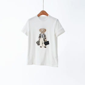 「自」全新升级【铂金会员183/天猫239/差价56】(14125)洛诗琳气质匹马棉T恤女2026夏季新款立体刺绣小熊短袖上衣