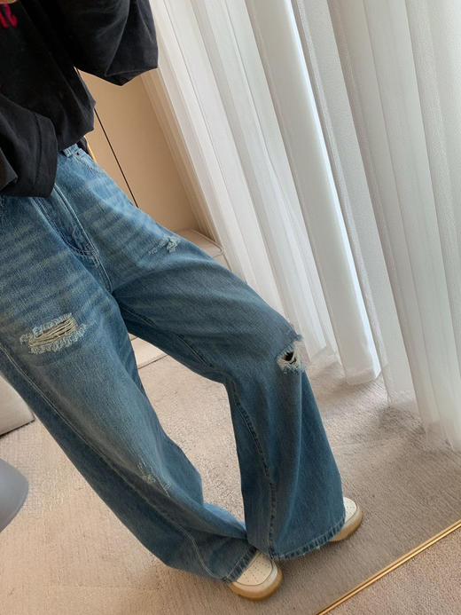 48-2 部分码两周发⚠️自留 春夏轻薄款 45R潇洒不羁 松弛帅气 柔软的破洞牛仔裤 客供面料 个性十足 商品图1